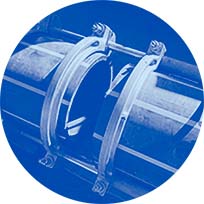 nw Pipe butt welding close up blue duotone circle